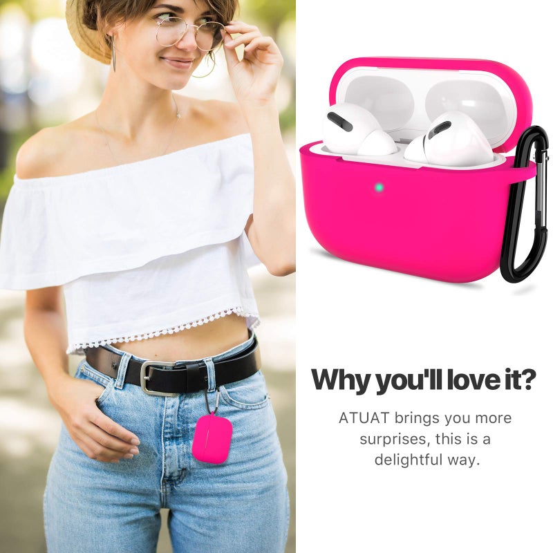 ATUAT for AirPods Pro 1st/2nd Generation Case Cover, Protective Silicone Skin Accessories with Keychain for Women Men for Apple AirPods Pro 2019/2022 Charging Case,Front LED Visible-Rose Red - Image 5